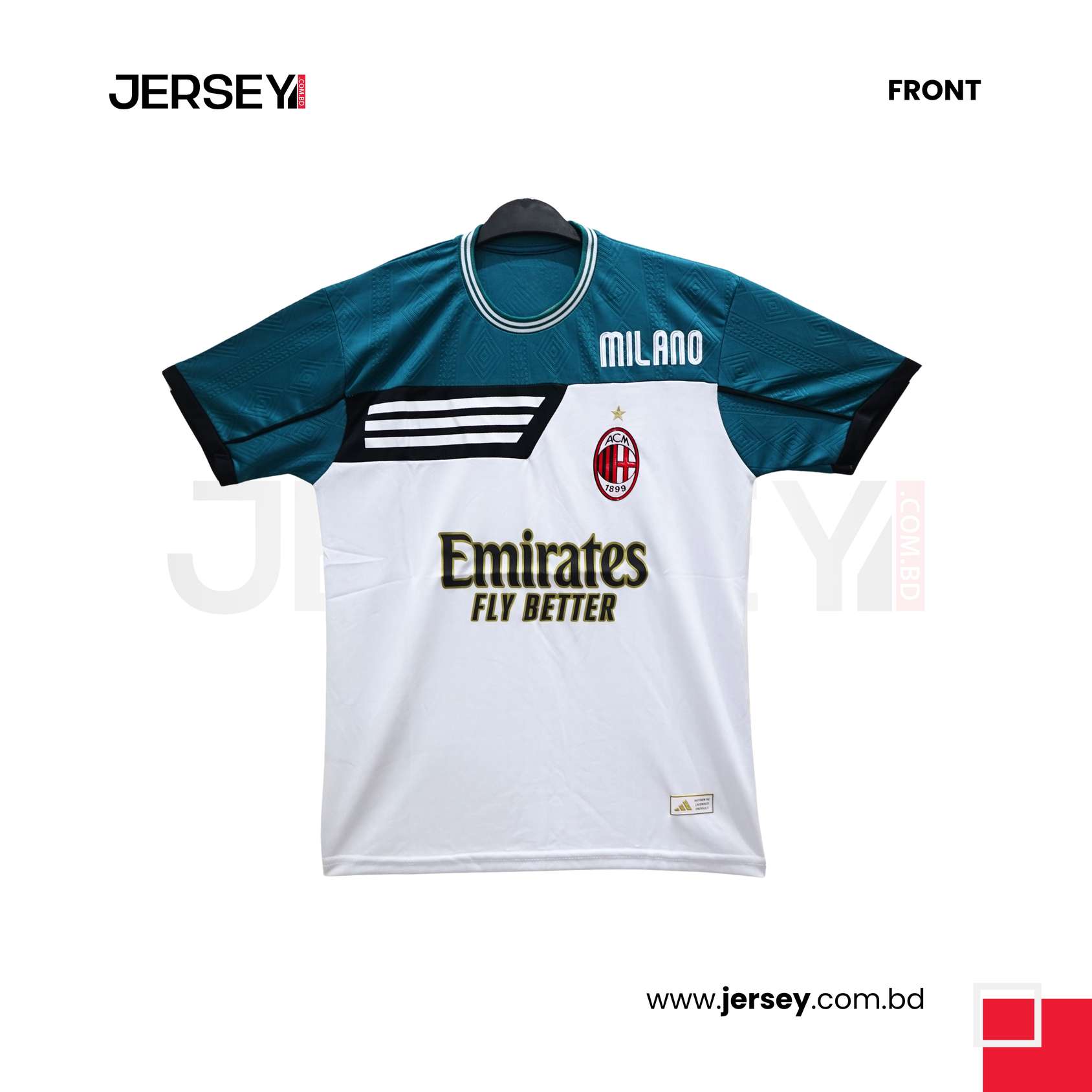AC Milan Fan Edition Half Sleeve Club Jersey (Teal & White Color)